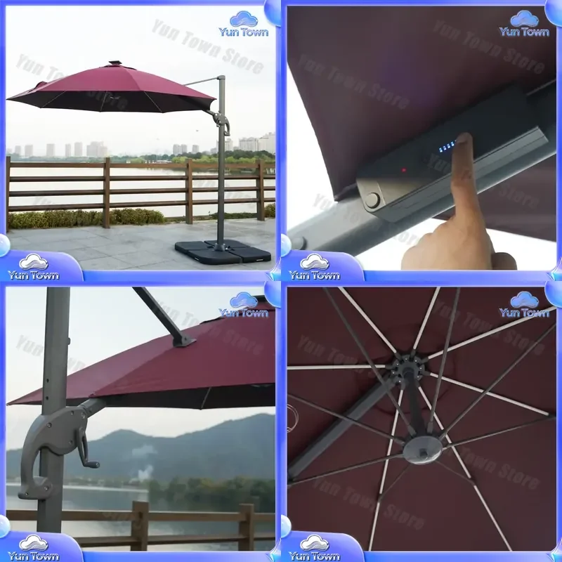 Outdoor Patio Umbrella for 3M Cantilever Side Mount Sunshade Garden Round Aluminum Parasol with LED Lights for Outdoor Living