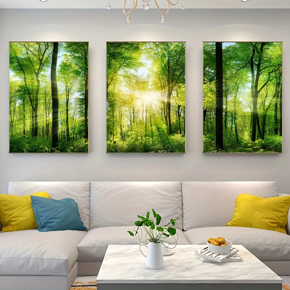 3pcs frameless Canvas Painting 3pcs/set Forest and Sunshine Landscape Canvas Posters Spring Green Plant Wall Art Prints for Mode
