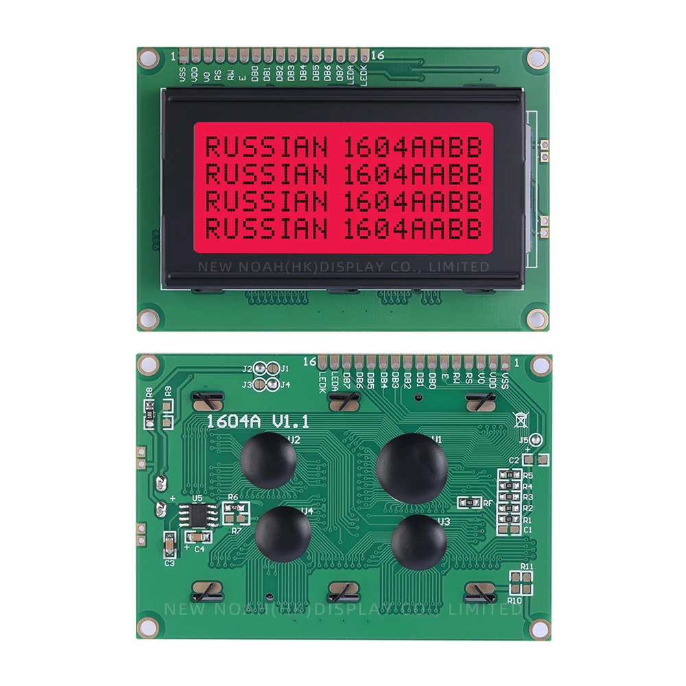 Russian Red Light Black Letters 1604A 3.3V Multi Language 04*16 LCD Multi Character Library ST7066U Support Customization