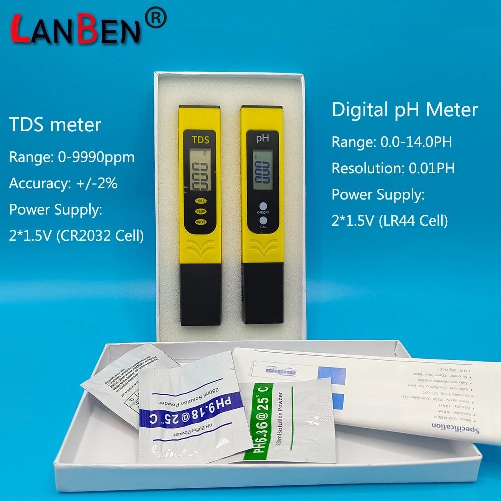 

Digital ph TDS Meter Set for Water Quality Testing TDS Tester pH Tester for aquarium Portable TDS pH Meter