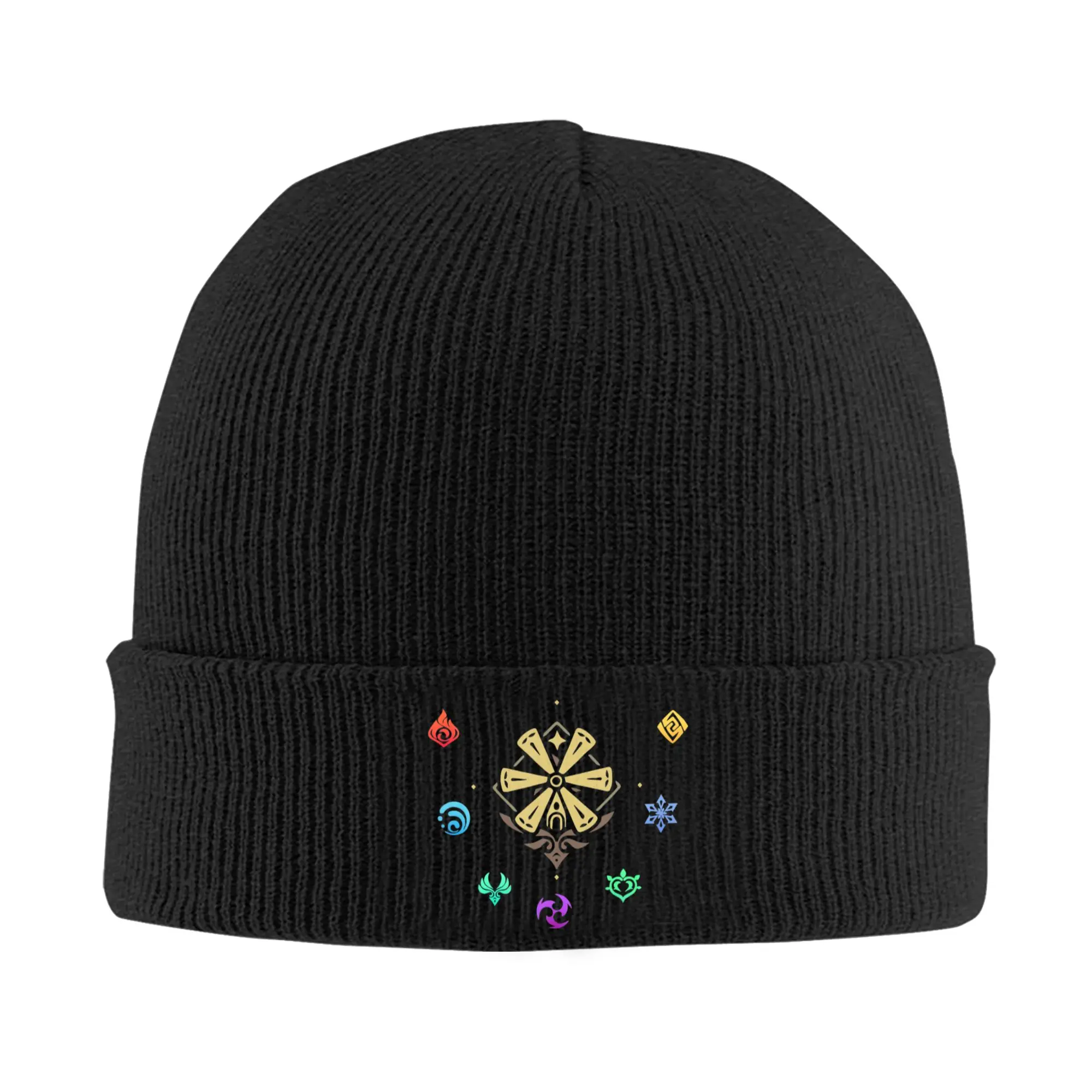 Custom Genshin Impact Elements Skullies Beanies Caps Cool Winter Warm Women Men Knit Hats Unisex Adult Anime Game Bonnet Hat