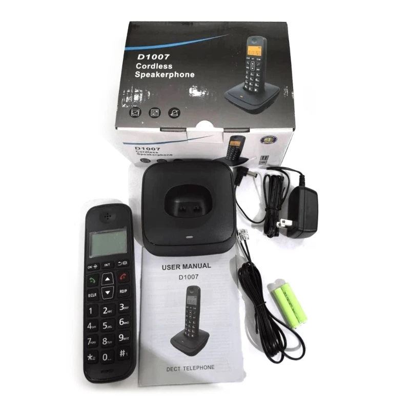 D1007 Cordless Landline Phone with Phonebook Storage and Easy to Operate Multiple Function Low Radiation