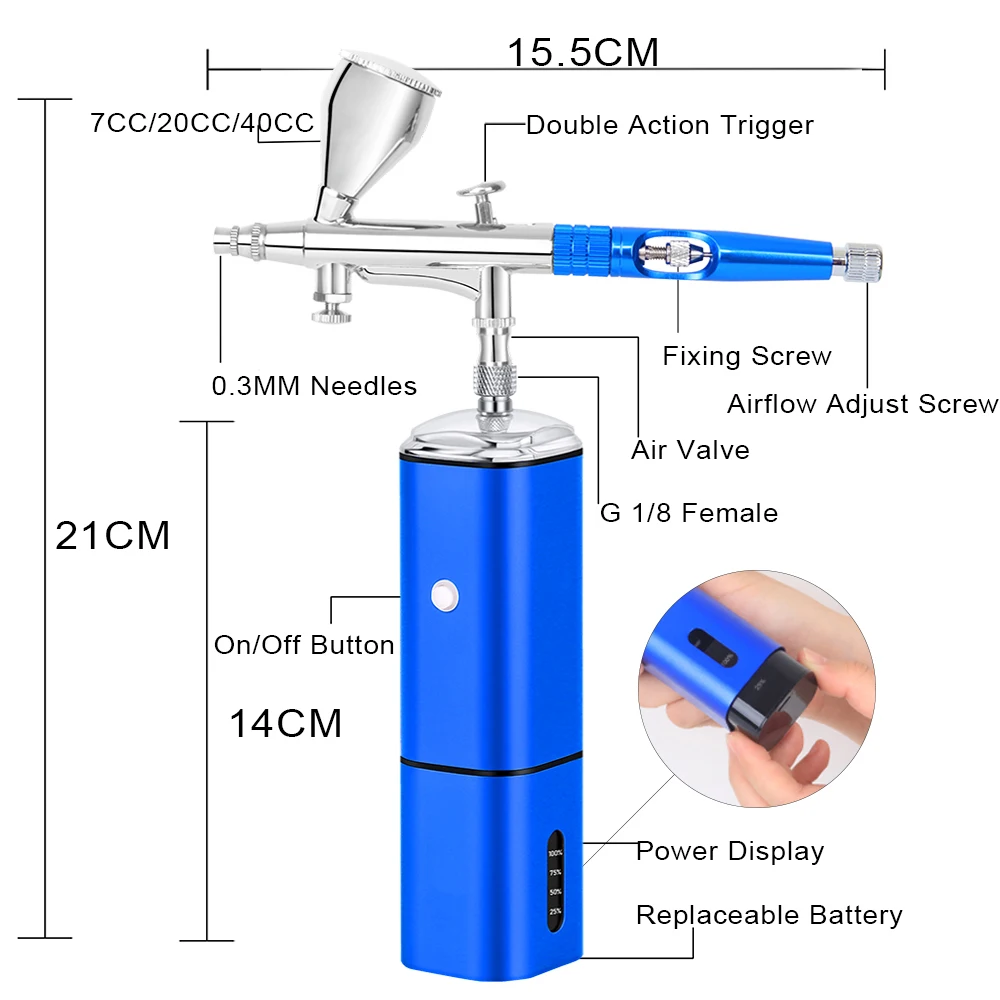 TM90-180 Mini Cordless Airbrush With Compressor Kit Rechargeable Spray Pen Cake Deraction Coloring Model Nail Art Face SPA