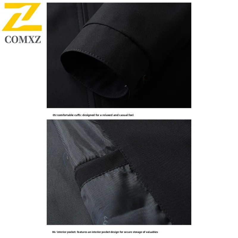 سترة رجالي COMXZ بسيطة مقاومة للتجاعيد وياقة واقفة للسفر في الهواء الطلق معطف مقاوم للرياح ملابس خارجية خفيفة الوزن للخريف يوميًا #6