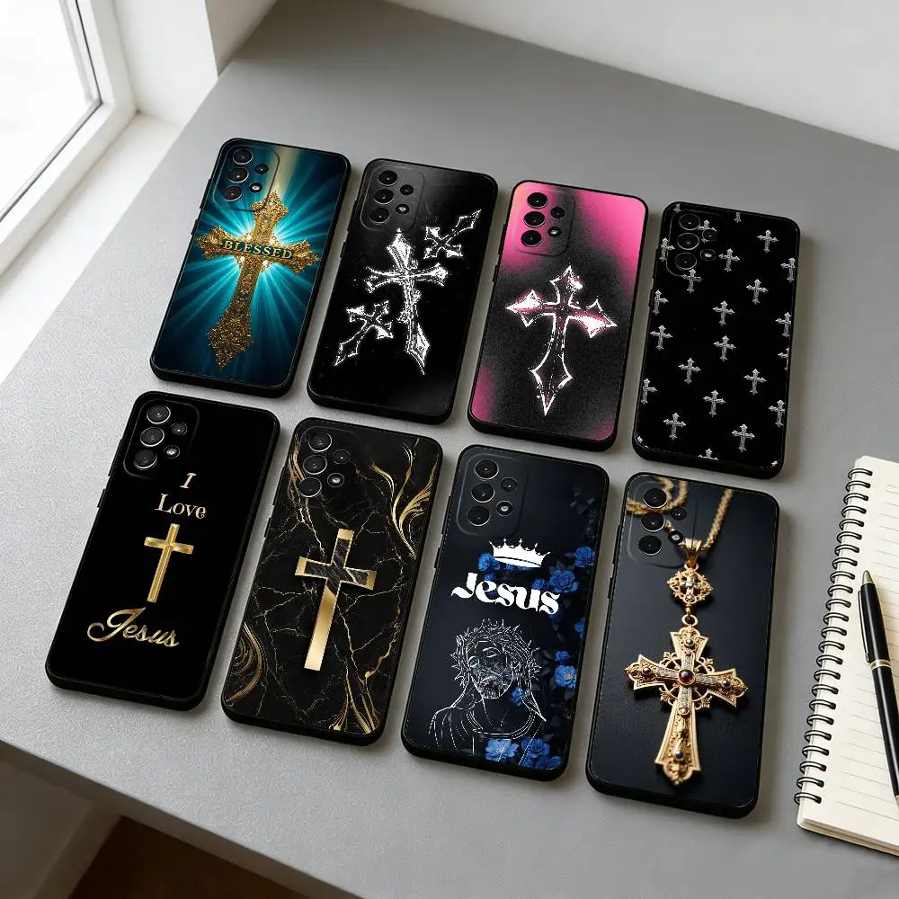 J-Jesus C-Cross Phone Case For Samsung S25,S24,S21,S22,S23,S30,Ultra,S20,Plus,Fe,Soft Silicone Black Cover