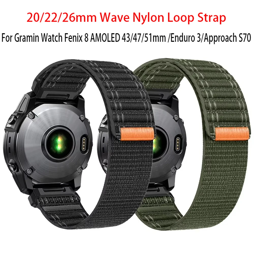 Quickfit 20 22 26mm Wave Loop Nylon Strap For Garmin Watch Fenix 6 6S 7 Pro 7S 7X 8 AMOLED 43 47 51 Enduro 2 3 Approach S70 Band