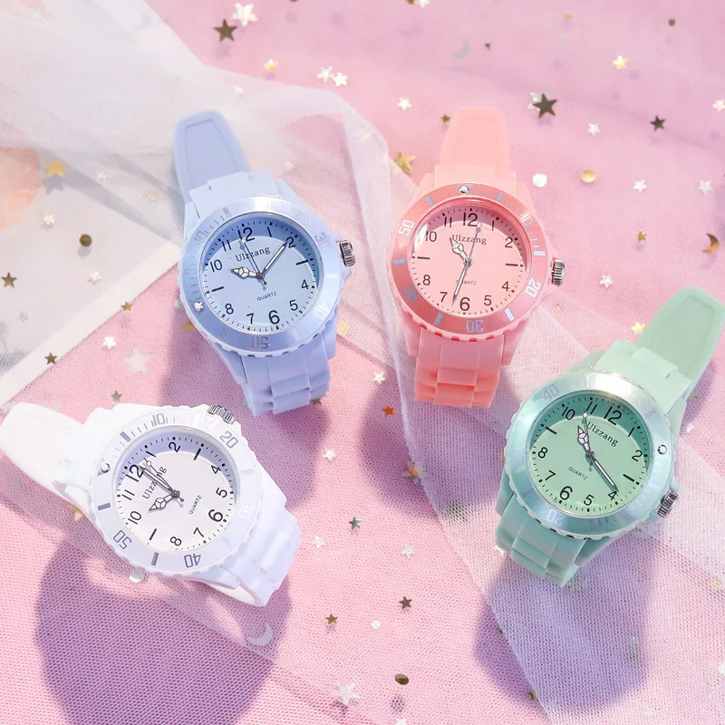 Kids Exam Watch Girls Boys Elementary School Waterproof Imitation Drop Macaron Little Fresh Sport Jelly Candy Color