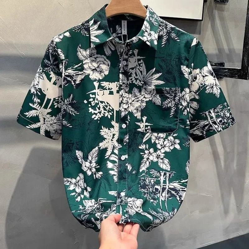 Tie-dye Ink Splash Shirt Men's Short-sleeved Summer Loose Ink-free Ironing Shirt Trendy and Handsome Printed Tops