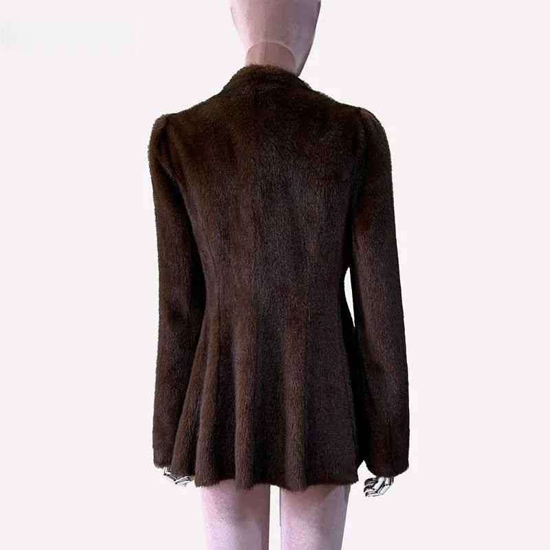Short Bubble Sleeve Fur Coat Women's Brown Winter Simulation Mink Outerwear Autumn Winter High-End Feelings Vintage Style