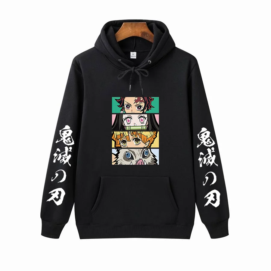 Demon Slayer Hoodies Men Kawaii Cartoon Kimetsu No Yaiba Hoody Harajuku Top Long-sleeved Sweatshirts Male