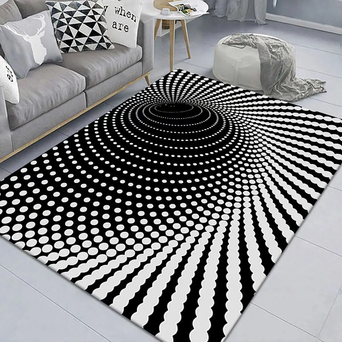 White Polka Dots Abstract Visual Pattern Rug Living Room Carpet Coffee Table Area Rug for Bedroom Children's Study Room Floor