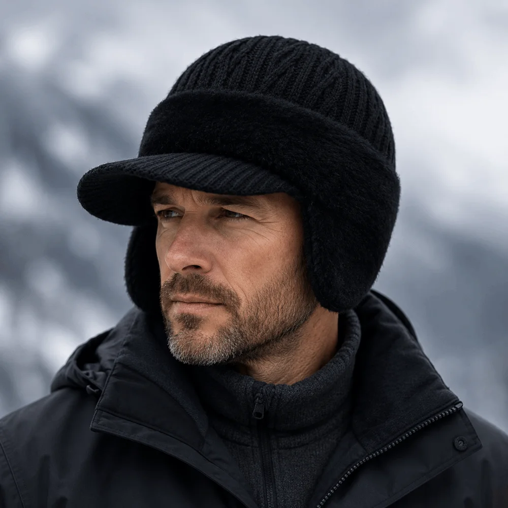 Soft Lined Warm Winter Hat Thicken Brim Style Ski Sports Hat Coldproof Knitted Earflap Beanie Cap for Women Men