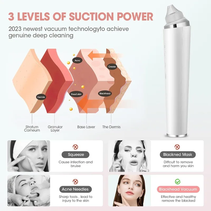 1080P HDカメラ付き黒ずみ除去ツール 黒ずみ除去器 6つの吸引ヘッド付き真空吸引器 3つのモード搭載 毛穴吸引ツール スキンケア用