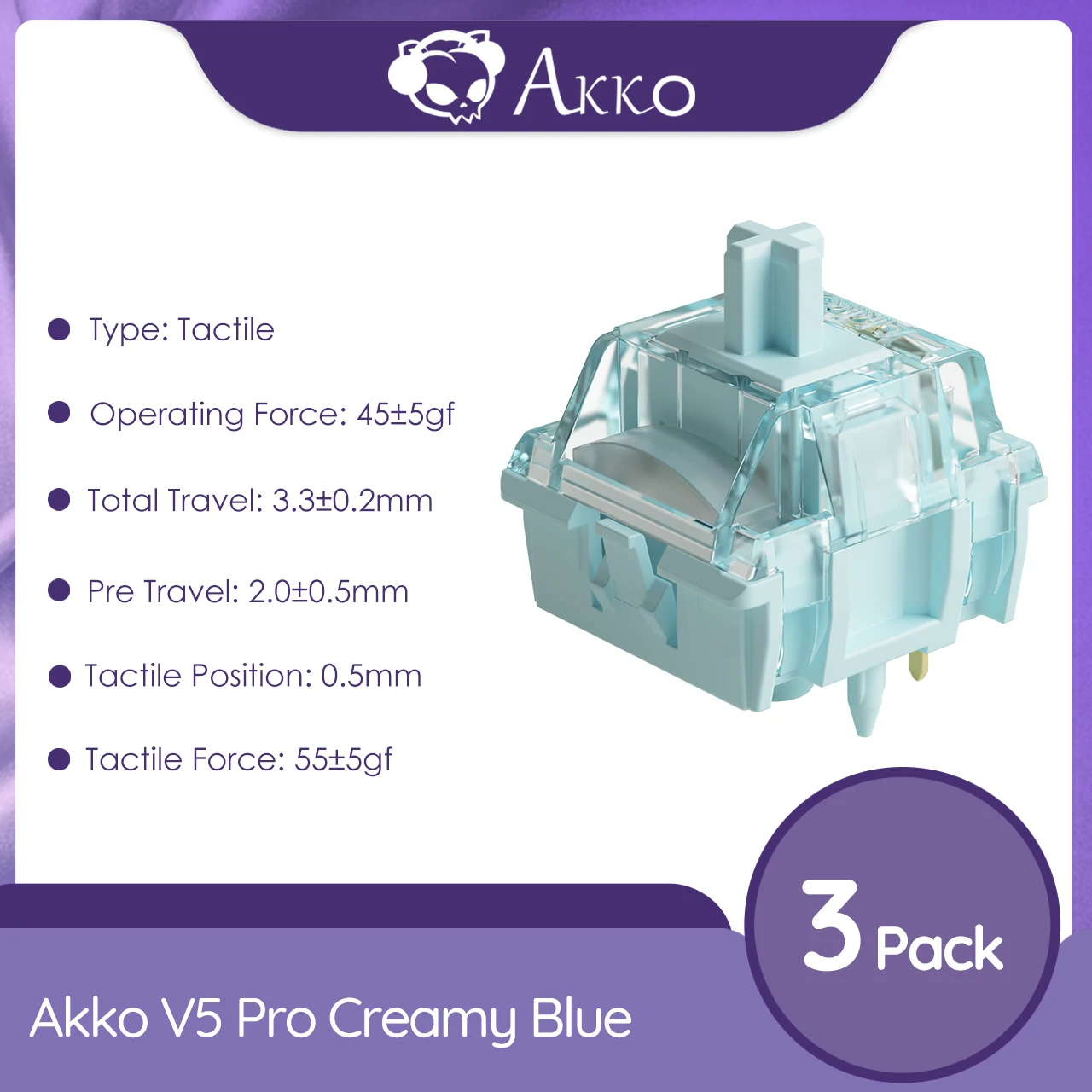Akko V5 Pro romig blauwe schakelaar 5-pins 45gf Thocky tactiele schakelaar in de fabriek gesmeerd compatibel met Cherry MX mechanisch toetsenbord 45 stuks