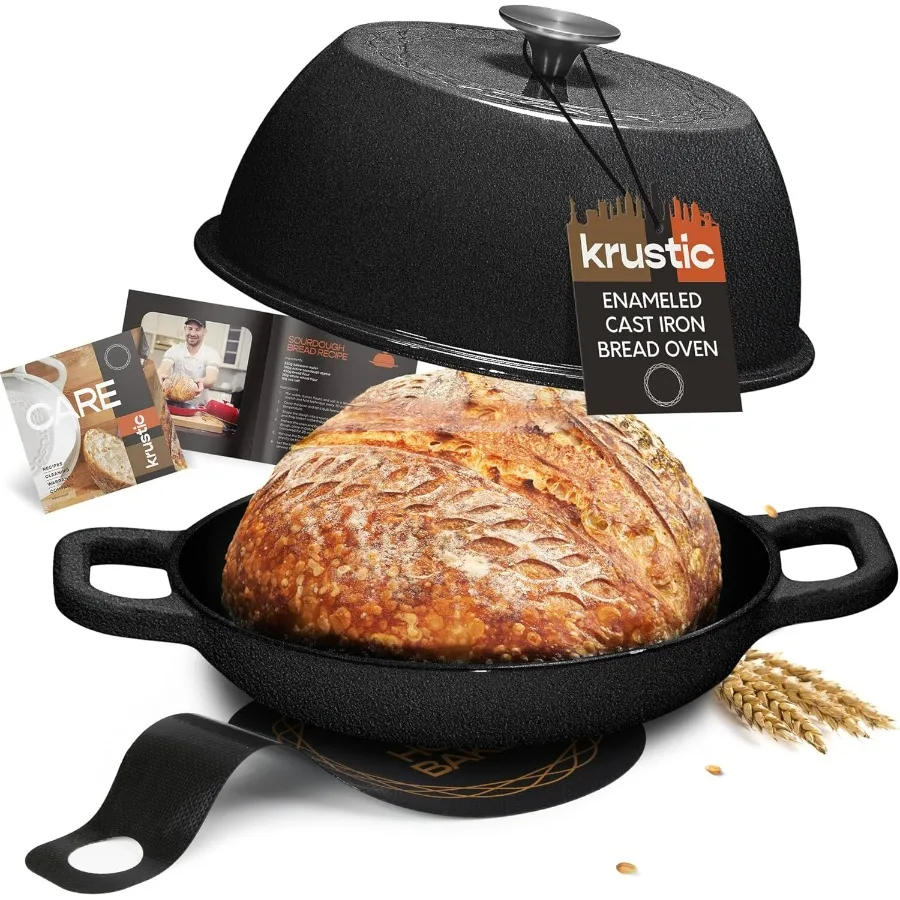 

Эмалированная чугунная голландская духовка для выпечки хлеба на закваске, 6 литров, кастрюля с крышкой, 10-дюймовый набор посуды с керамической эмалью и толстым покрытием