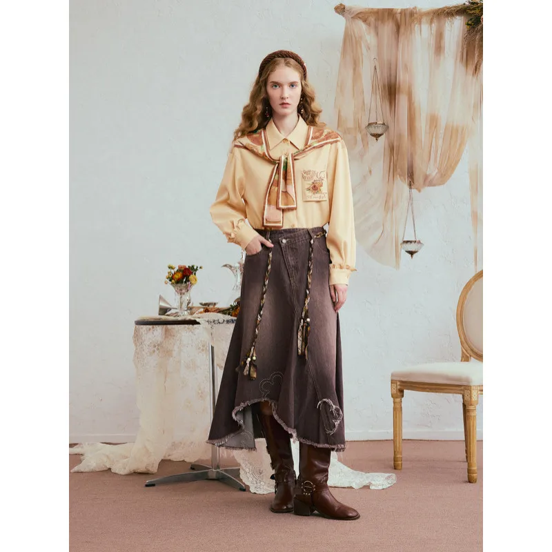 

Van Gogh-inspired layered shirt with shawl collar for women