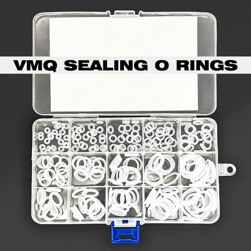 

225Pcs Red VMQ Food Grade O Ring Sealing Washer White Silicone o ring Plumbing Gaskets Oil Resistant Heat-Resistant Oring Kit