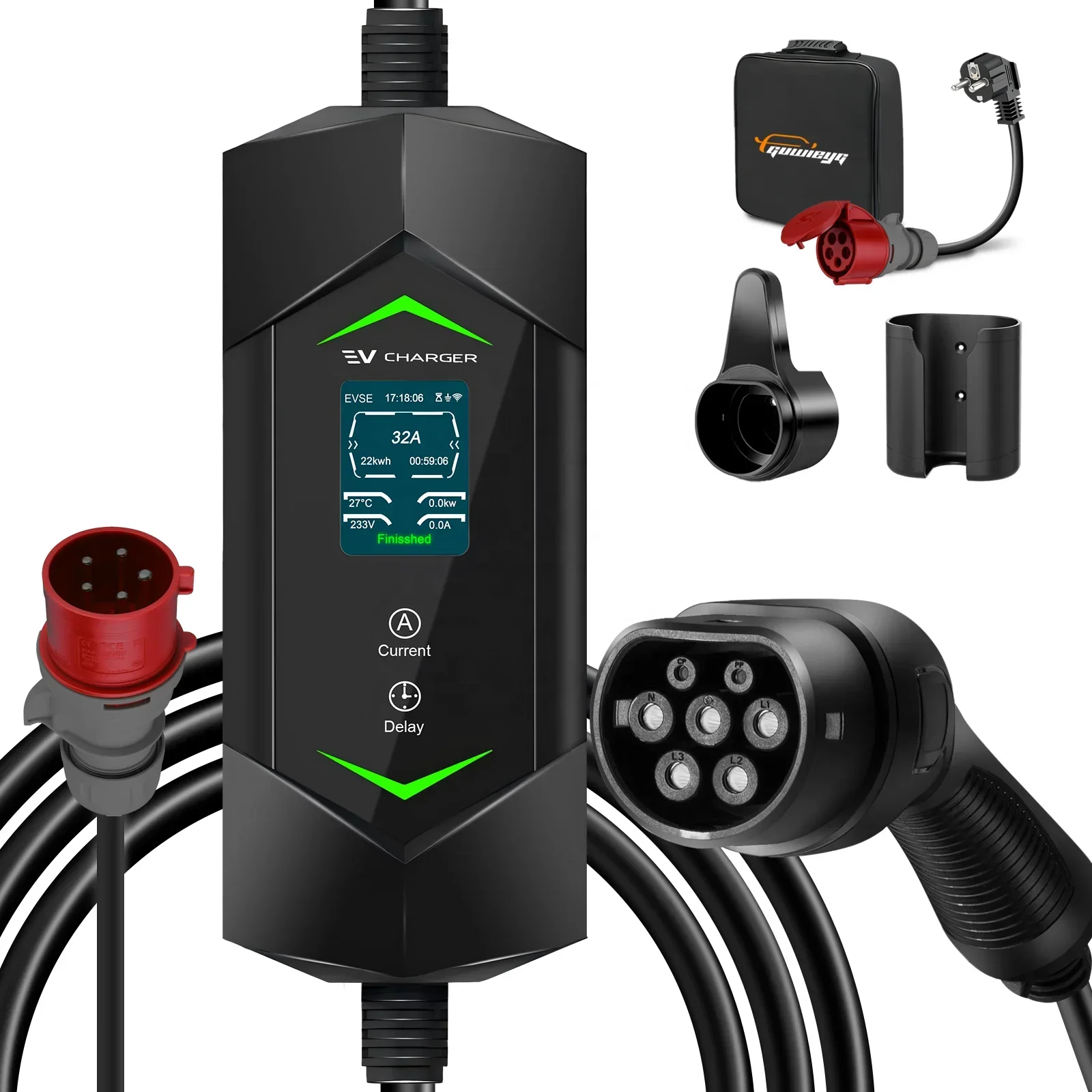 

GUWIEYG Type 2 Charging Cable 22KW 3Phase, Portable EV Charger, Charging Station For Electric Vehicles With Adjustable Current