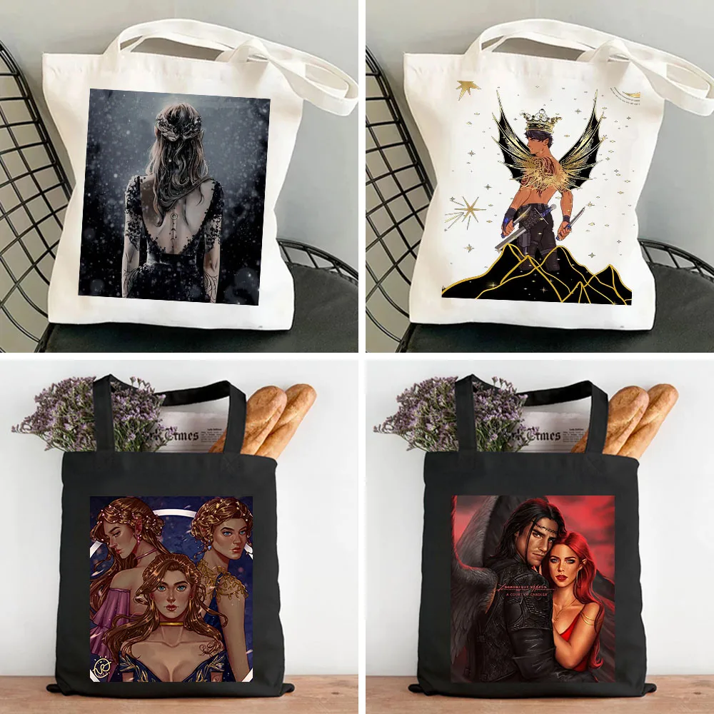 A Court Of Mist And Fury Thorns And Roses Stars Cartoon Women Canvas Bag Shopper Cotton Handbag Totes Shoulder Eco Shopping Bags