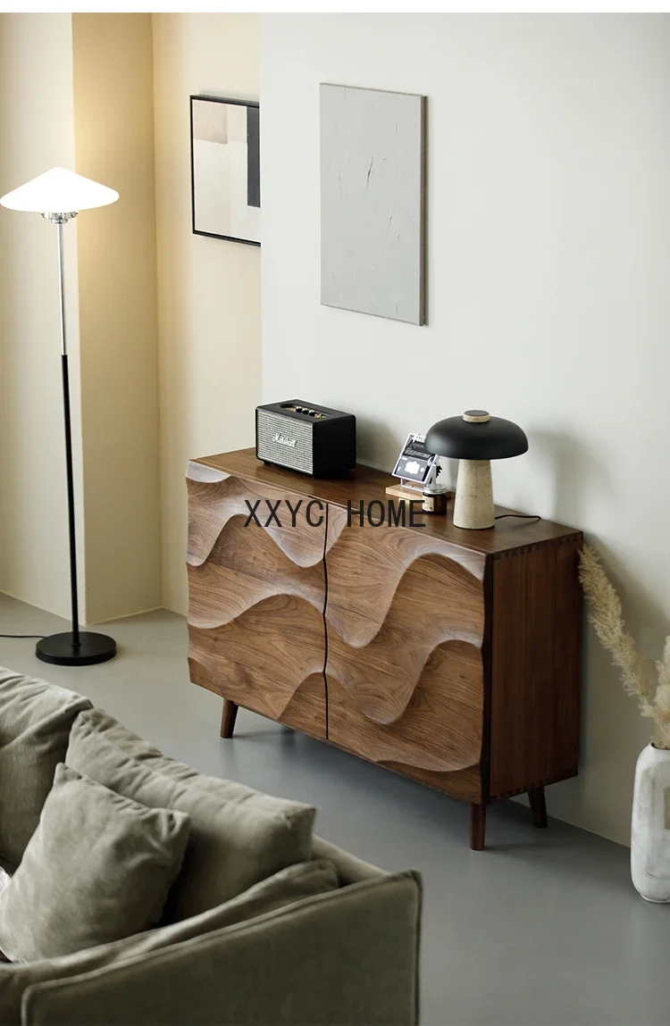 Living Room Locker Solid Wood Multi-Functional Shoe Cabinet Large Capacity Integrated Wave Sideboard Cabinet