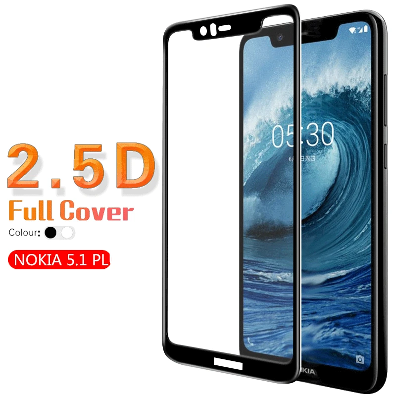 2.5D Arc Full Cover Tempered Glass Film For NOKIA 5.1 PLUS X5 Screen Protector Glass Front Cover Film Glass White & Black Cover