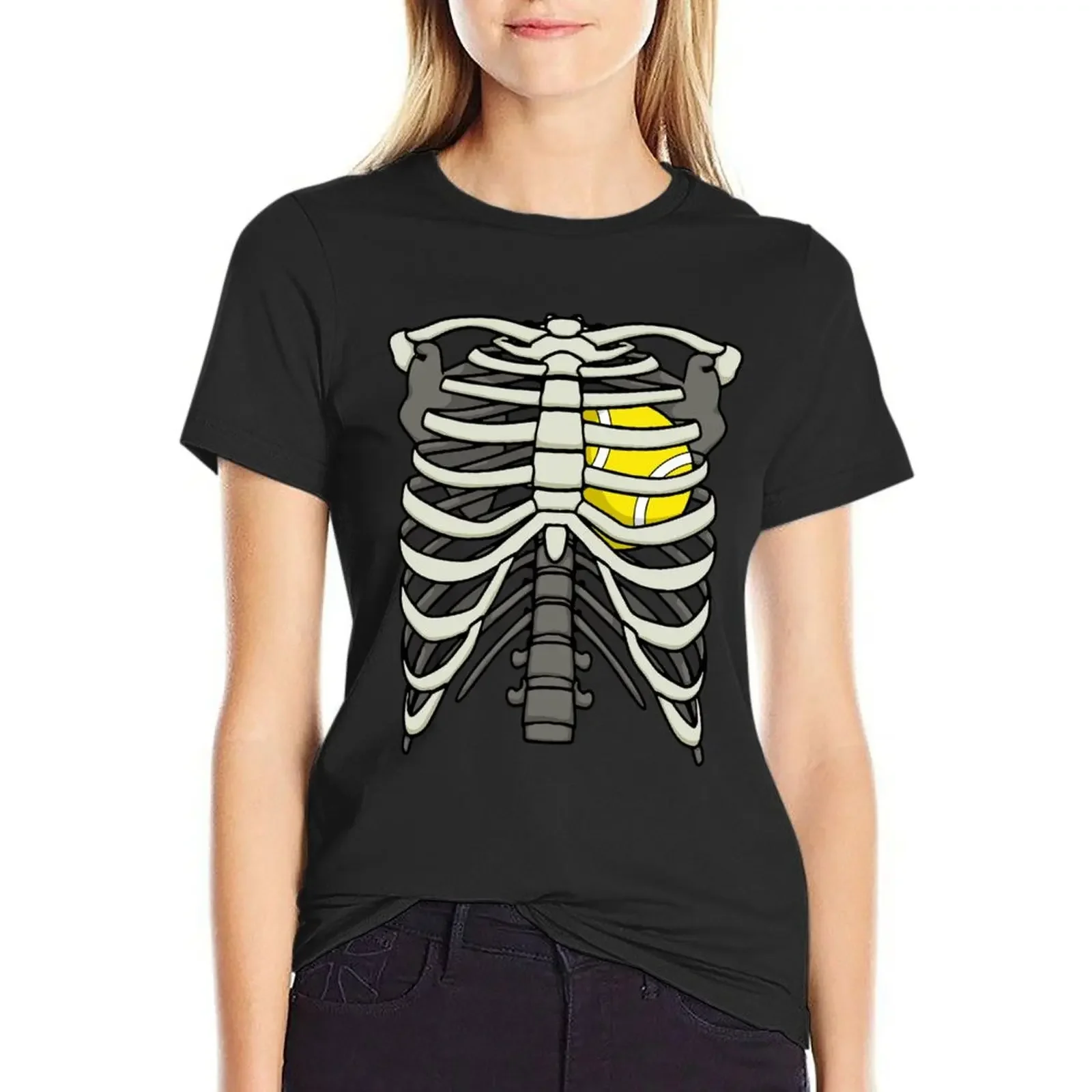 

Ribcage Halloween Tennis Player Skeleton Ball Heart T-shirt anime clothes tops t-shirts for Women loose fit