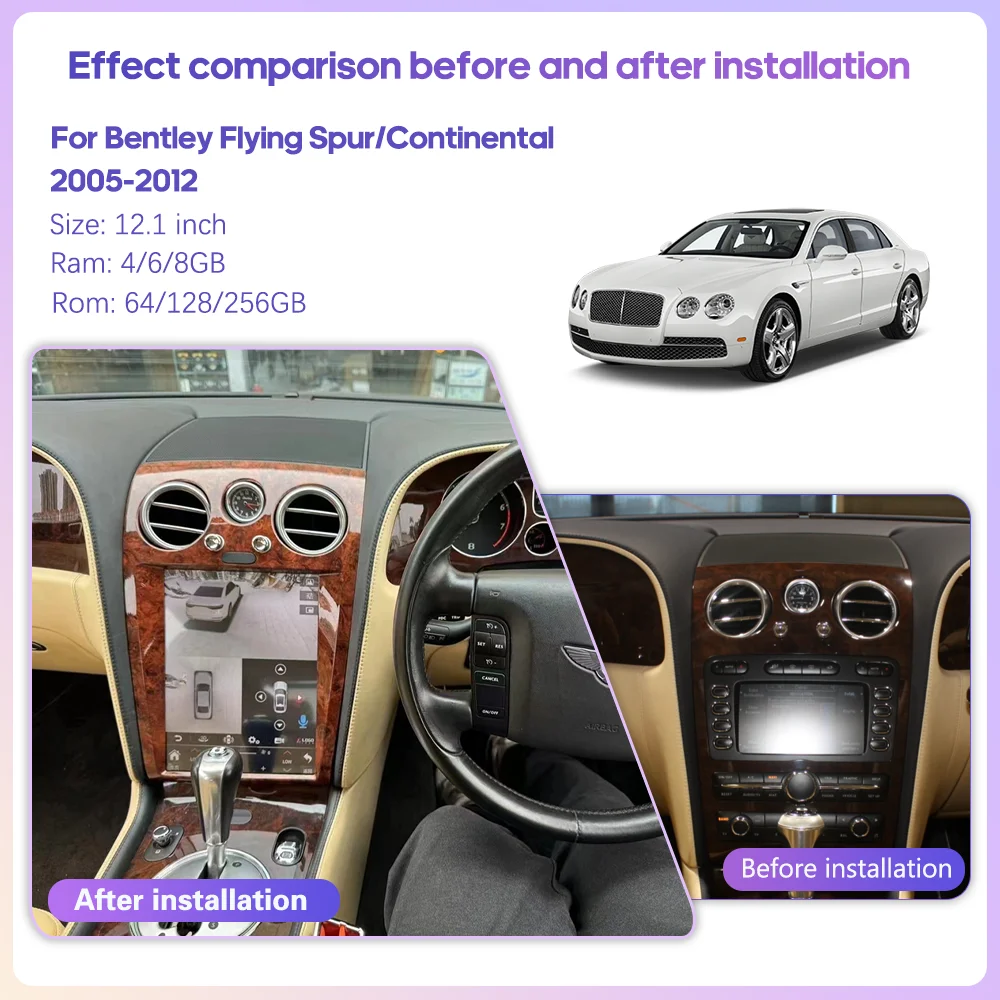 12.1″ For Bentley Flying Spur/Continental 2005-2012 Car Multimedia Video Player GPS Navigation Radio Stereo Android13 Carplay 4G