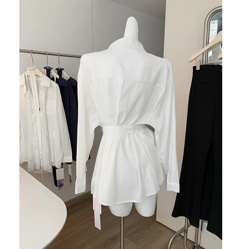 Début de l'automne femmes coréennes Sle dentelle garniture ceinturée Midi irt Dr vêtements intérieurs Strapl Dr vêtements chauds cravate taille longue irt