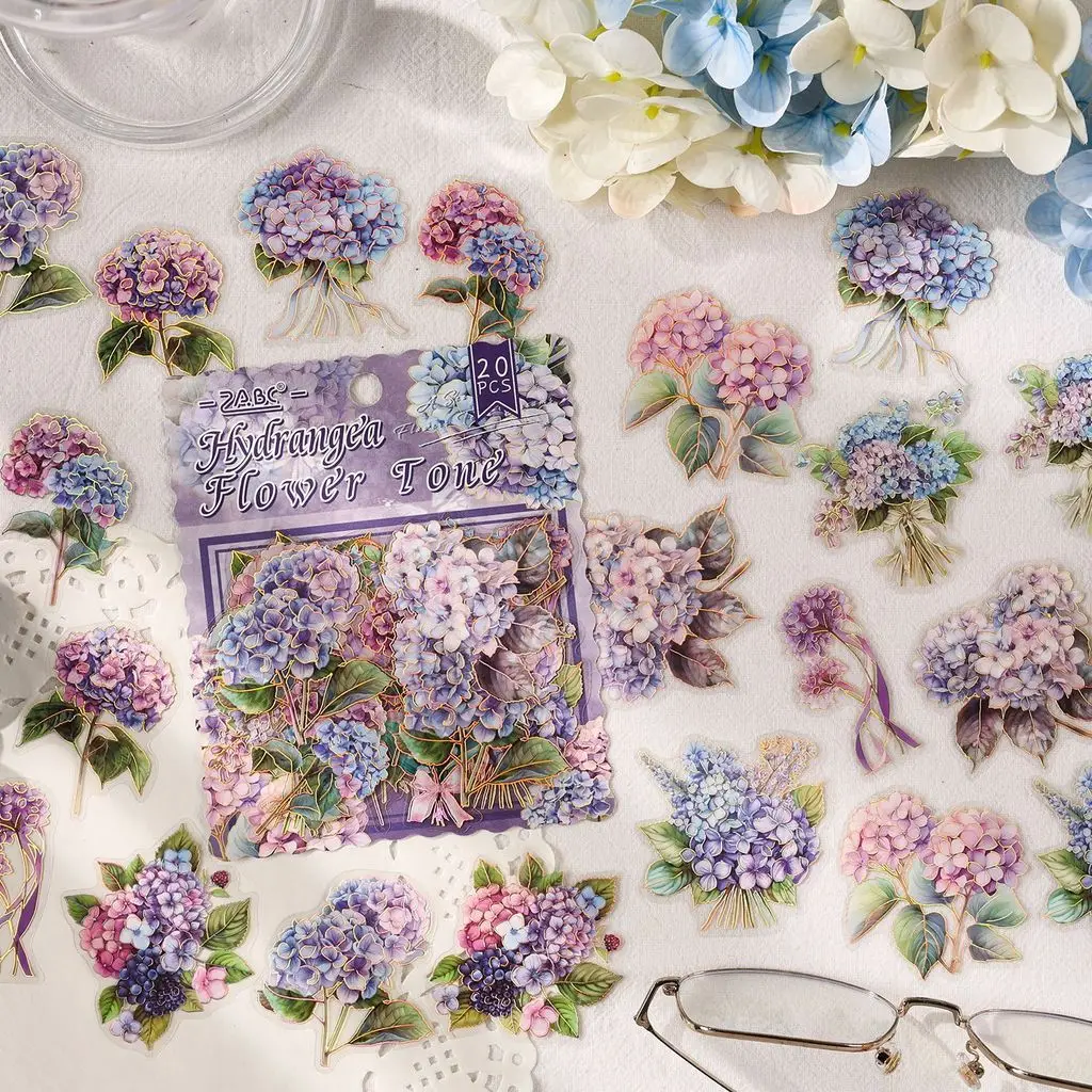 20PCS Scrapbook Stickers Vintage PET Flower Stickers Scrapbooking Junk Journal Crafts Embelishment Decoration Stickers