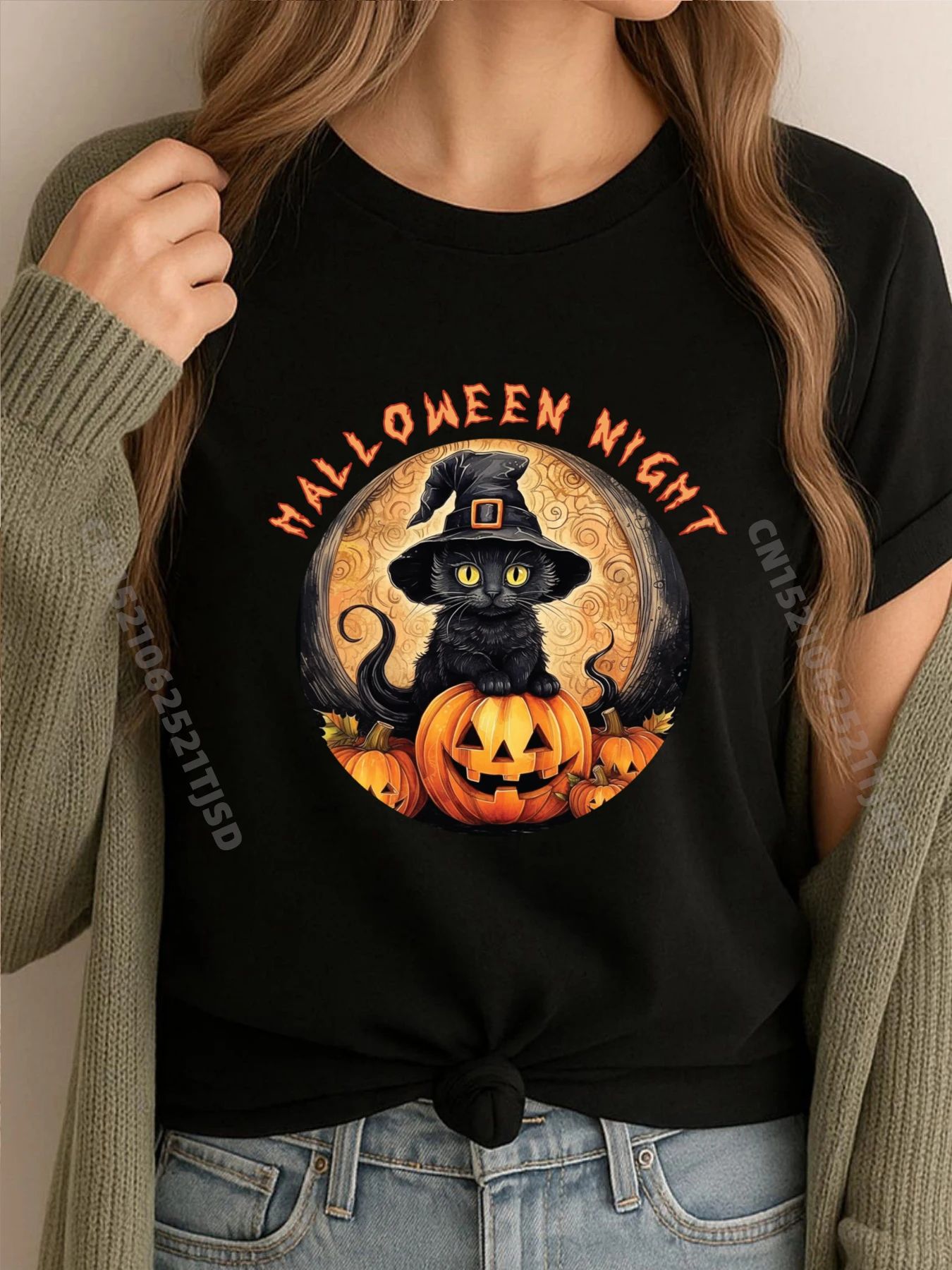 

Life is Really Good Scary Black Cat Halloween Night Pumpkin Graphic T Shirts 100% Cotton Cotton Comfort Tshirts Classic