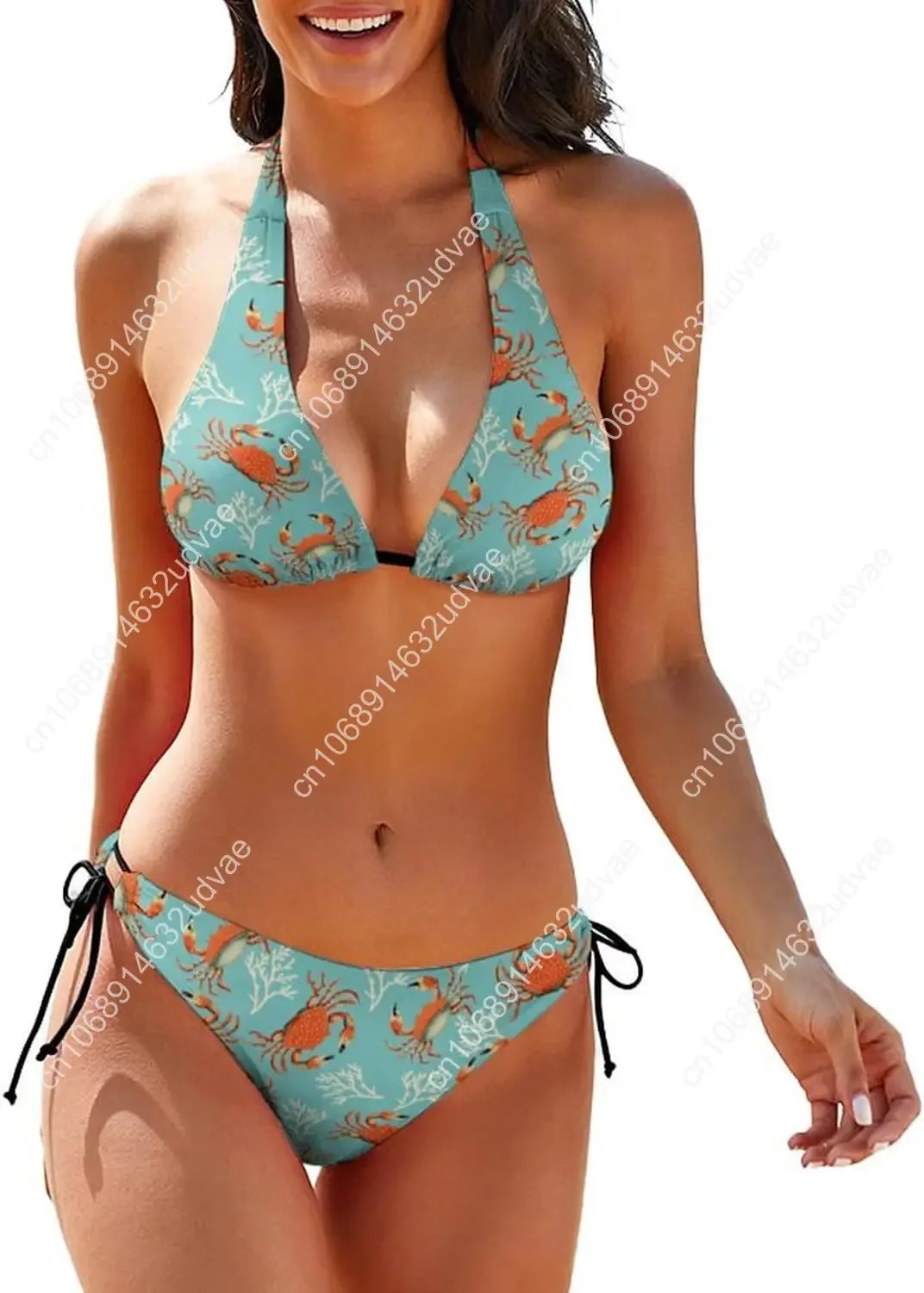 Damesbadpakken Tweedelige bikiniset Sexy halter Braziliaanse onderkant Driehoekstop Bloemenbadpak