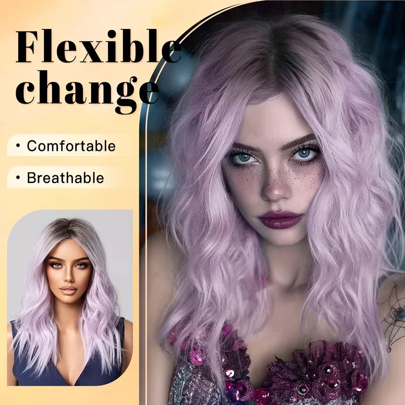 20in Wavy Synthetic Wigs For Women Medium Length Purple Wigs Middle Part Cosplay Festivals Wear Hair Party Heat Resistant Wigs