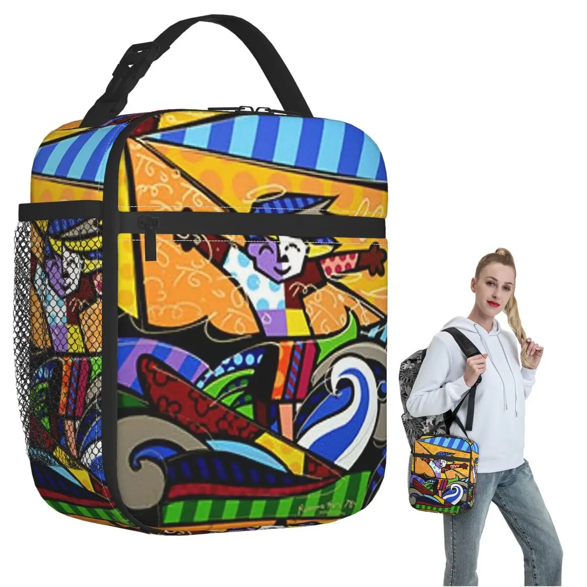 Bolsa térmica Romero Britto para mulheres e crianças, caixas de comida portáteis, caixa térmica para almoço