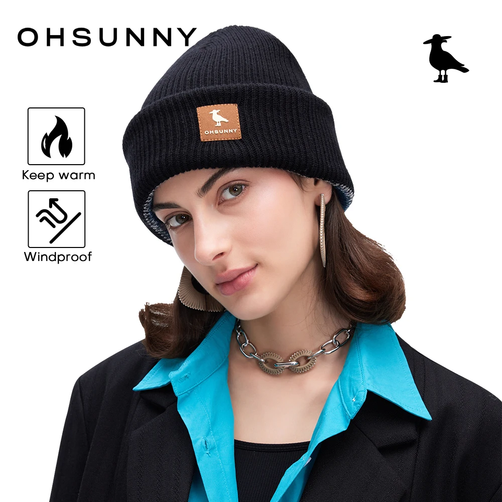 

OhSunny Reversible Wool Beanie,4-Way Stretch Knit Winter Warm Hat for Men & Women,Fashion Thermal Windproof Caps