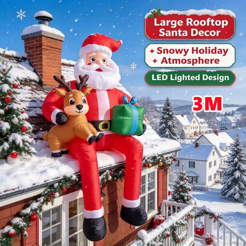 3M Inflatable Santa Claus Reindeer Gift Package Built-in LED Lights Indoor And Outdoor Courtyard Windows Roof Balcony Decoration
