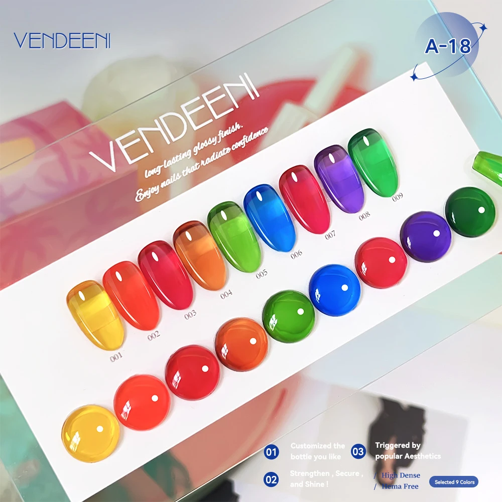 Vendeeni 9 Farben Jelly Transparenter Gel-Nagellack Semi-Permanenter UV-Soak-Off Gel-Lack Glas-Kristall Nagelkunst Gel-Lack – Detail 3