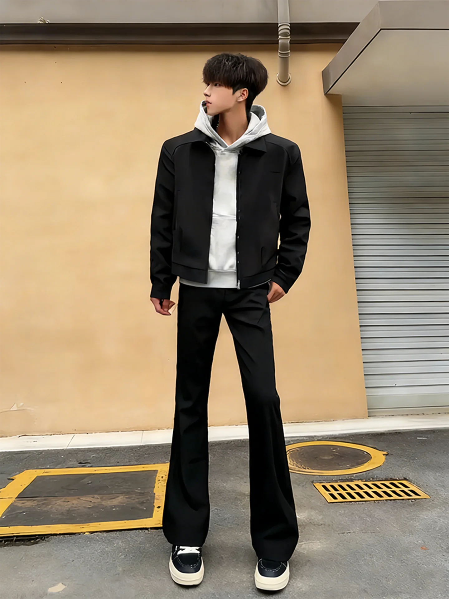 

Bla Slim Fit Straight Leg Jeans Men's American High Street Vibe Elastic CleanFit Bootcut Pants Cotton Polyester Blend