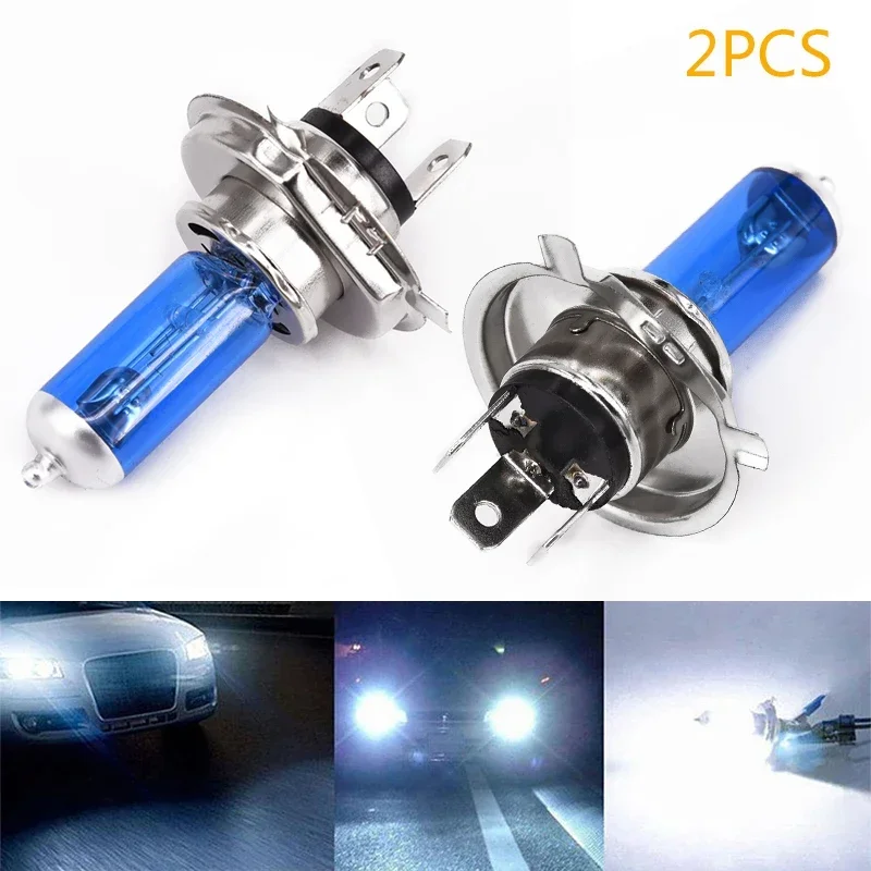 2×H4 100W 6000K Auto Xenon Gas Halogen Headlights Headlamps Lamps Bulbs Blue Shell Suitable For Auto With 12V Battery Voltage