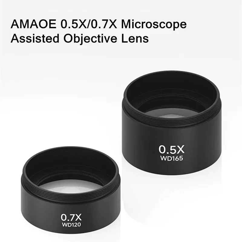 AMAOE High-Quality 0.5X 0.7X Auxiliary Objective Lens for Zoom Stereo Trinocular Microscope Versatile Applications WD165 WD120