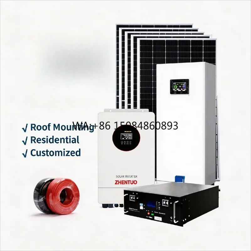 Solar Energy System 10KW Off-grid Complete Kit Polycrystalline Silicon Panels MPPT Controller LiFePO4 Battery Storage Pure Sine