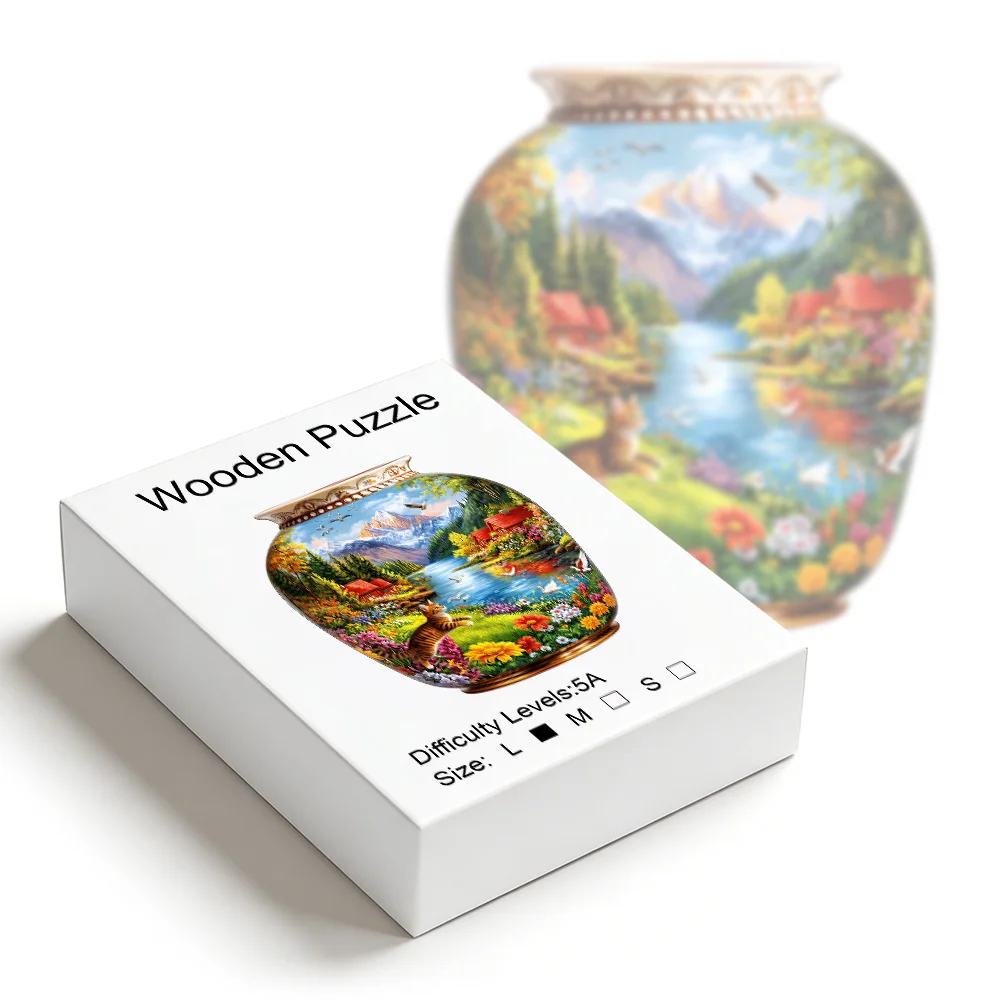 Unique Vase Shaped Wooden Jigsaw Puzzle Fantasy Landscape Irregular Animal Cut Wood Puzzle Home Decor Gift For Adults