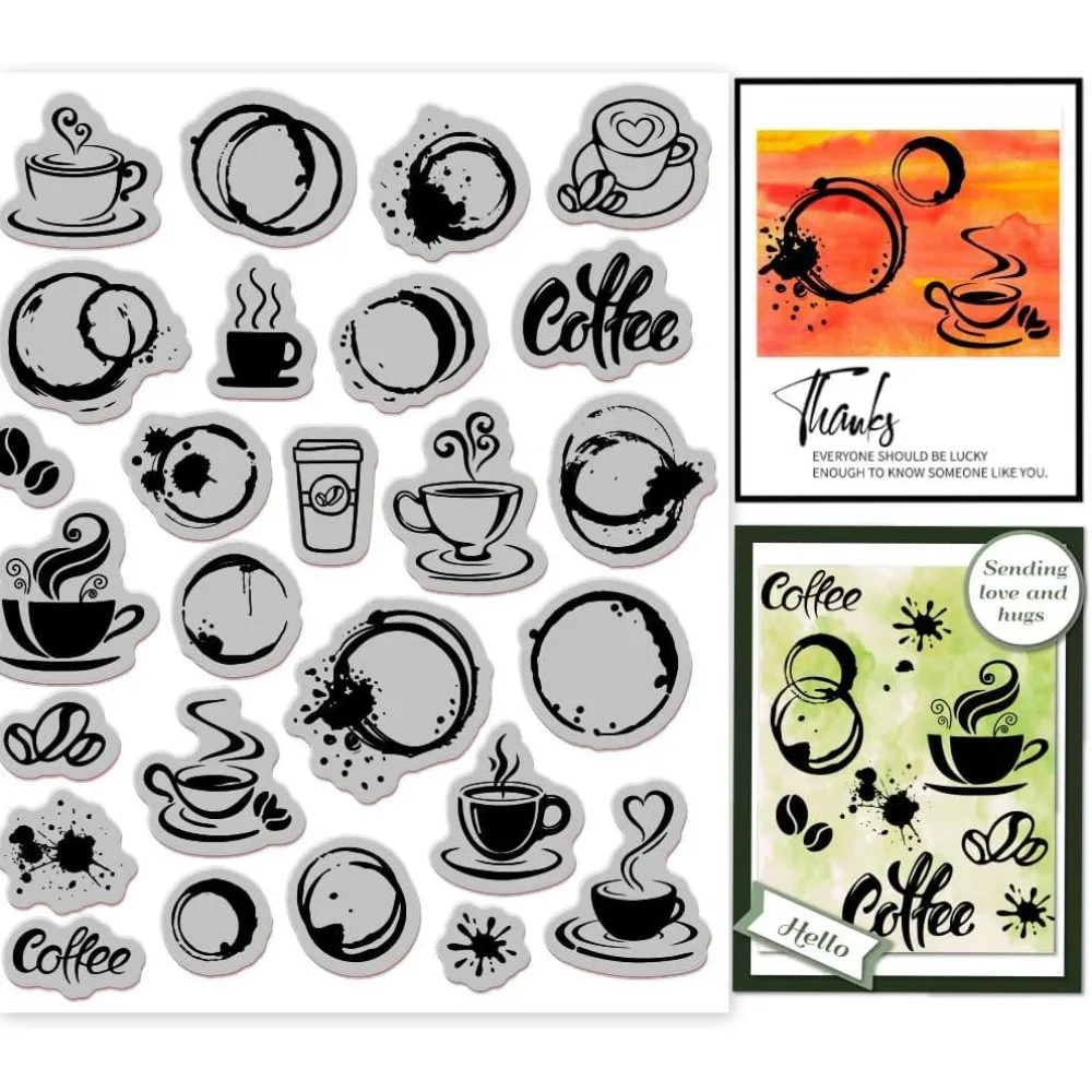Coffee Stains Cling Rubber Stamp 7.09x8.66inch Coffee Cup EVA Stamps Embossing Stamp Seal Coffee Background Rubber Stamps