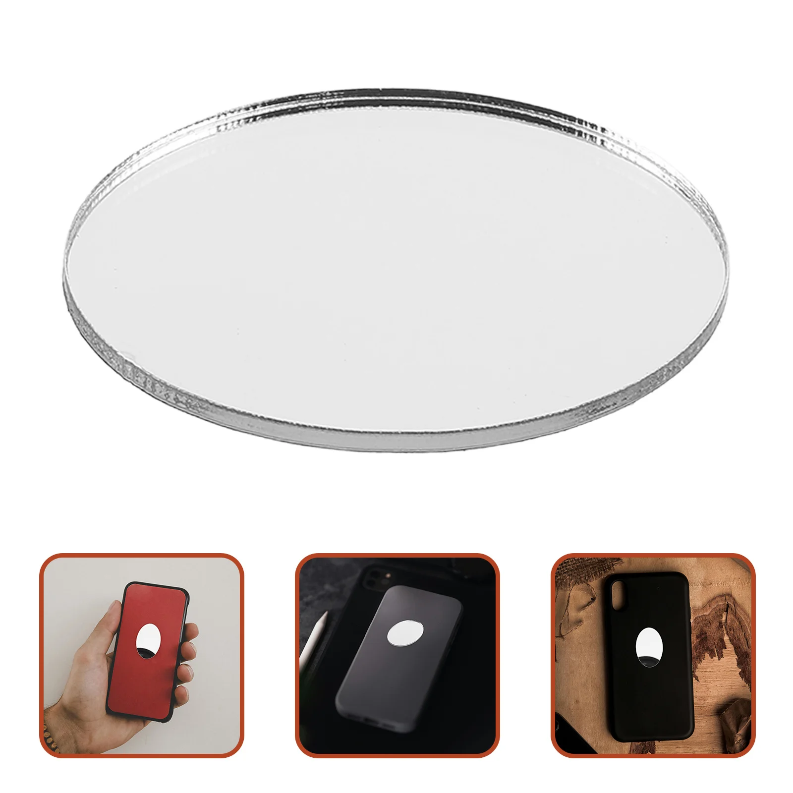 5Pcs Adhesive Acrylic Mirror Sticker Compact Phone Case Accessory for Travel Makeup Touch-Up Small Circle Design Silver