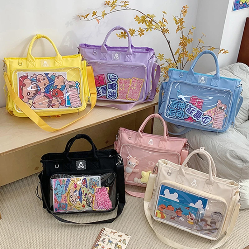 حقيبة ظهر نسائية مربعة عصرية شفافة متعددة الوظائف حقيبة كتف ذات سعة كبيرة حقيبة يد للنزهة اليومية