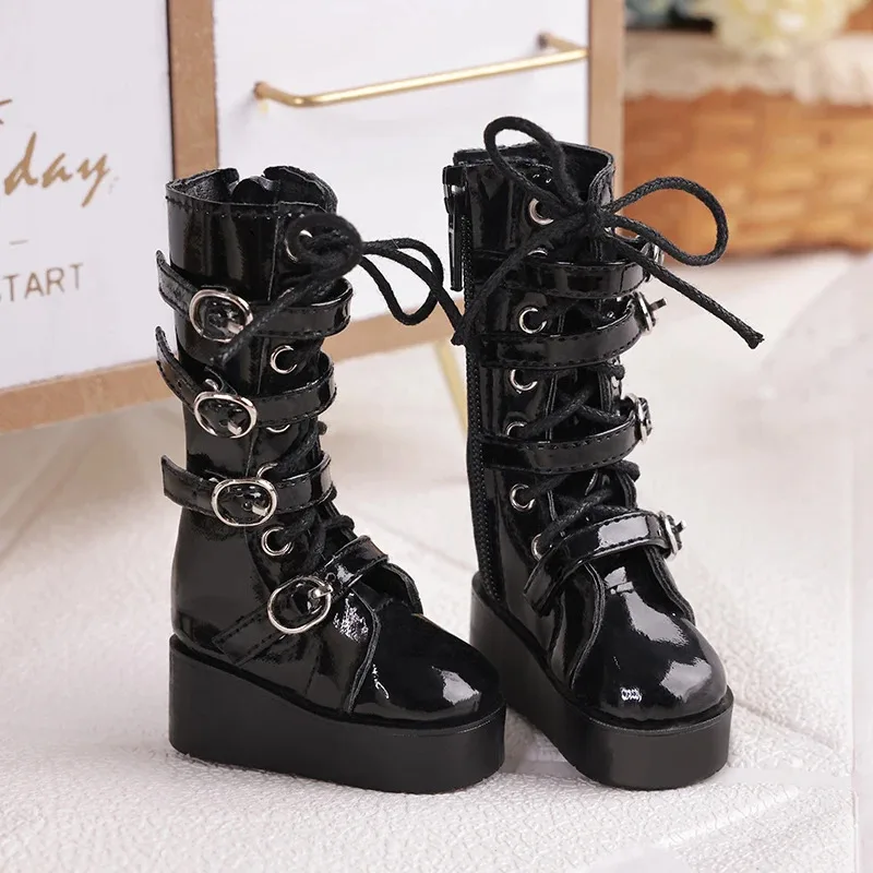 أحذية BJD 1/4 جسم حول إكسسوارات الدمية ذات الجزء العلوي العالي والمنخفضة من الجلد الأسود