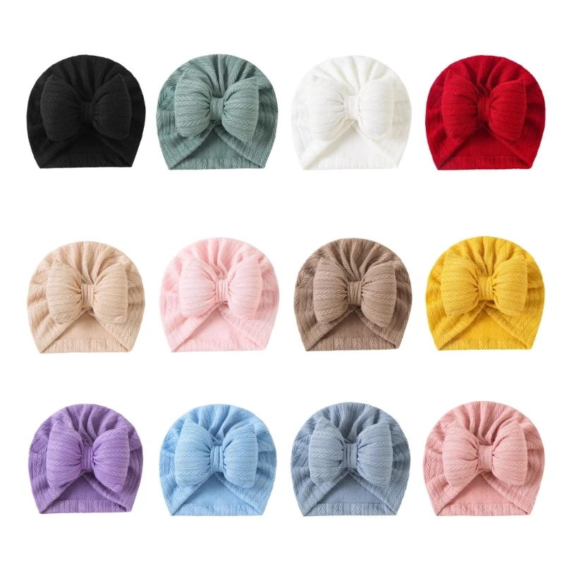 

Newborns Baby Turban Hat Solid Elastic Headwrap Fashionable Hospital Caps Bowknot Bonnet for Family Photography