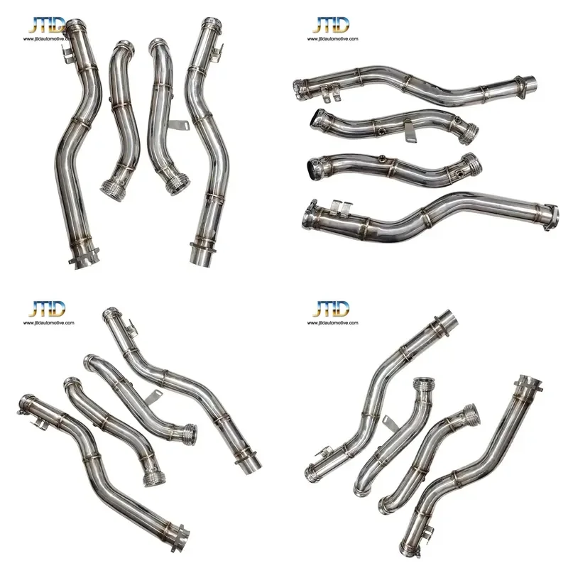 JTLD Performance Stainless Steel Heat Shield Catless Exhaust System Downpipe 1.5mm Thickness for Mercedes Benz S-Class S600