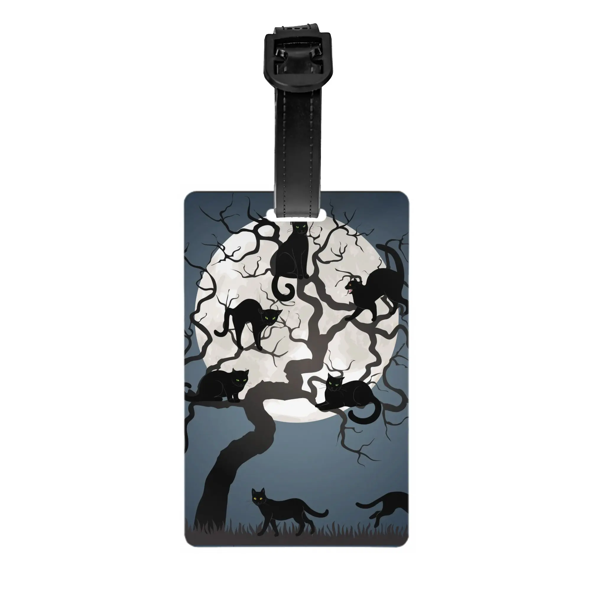 Black Cat Full Moon Dead Tree Luggage Tags Custom  Baggage Tags Privacy Cover Name ID Card