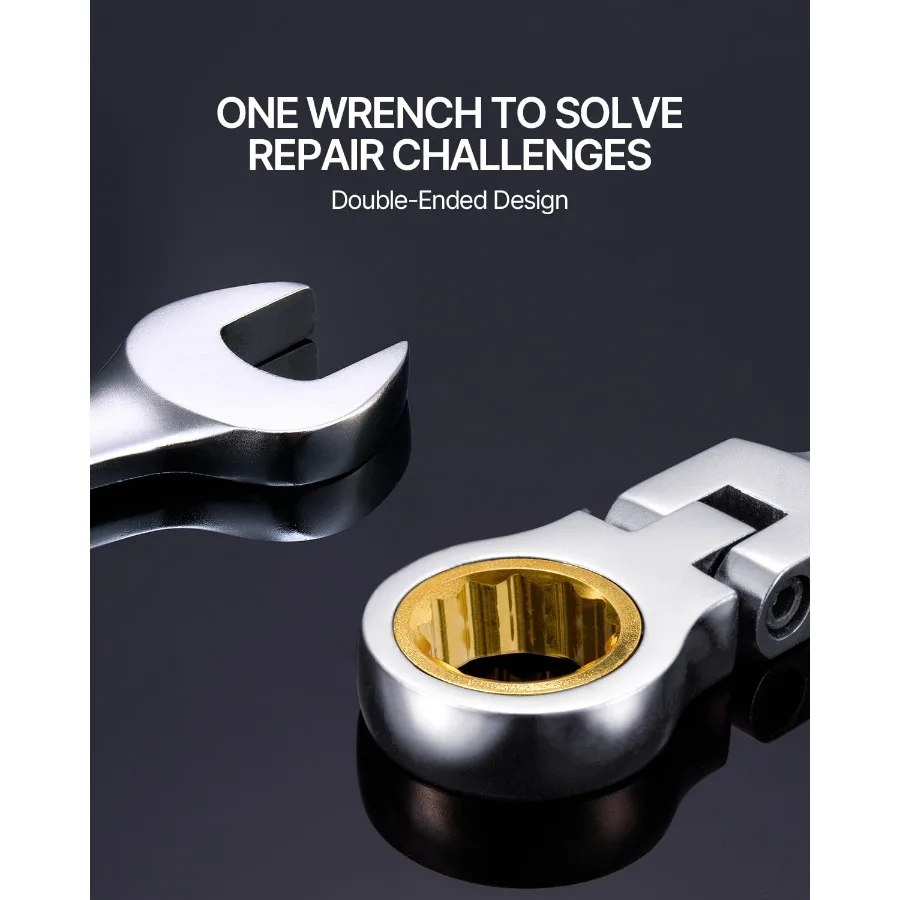 8-Piece Flex-Head Ratcheting Wrench Set with Roll-Up Pouch Cr-V Steel Combination Wrenches Metric Sizes 8 mm to 17 mm Suitable view 5