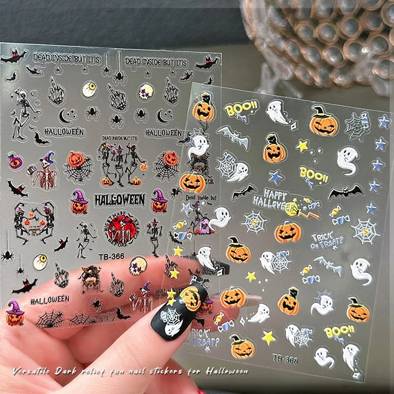 1Pc new Halloween embossed nail stickers, 3D waterproof pumpkin ghost witch decals for holiday nail decorative ornaments